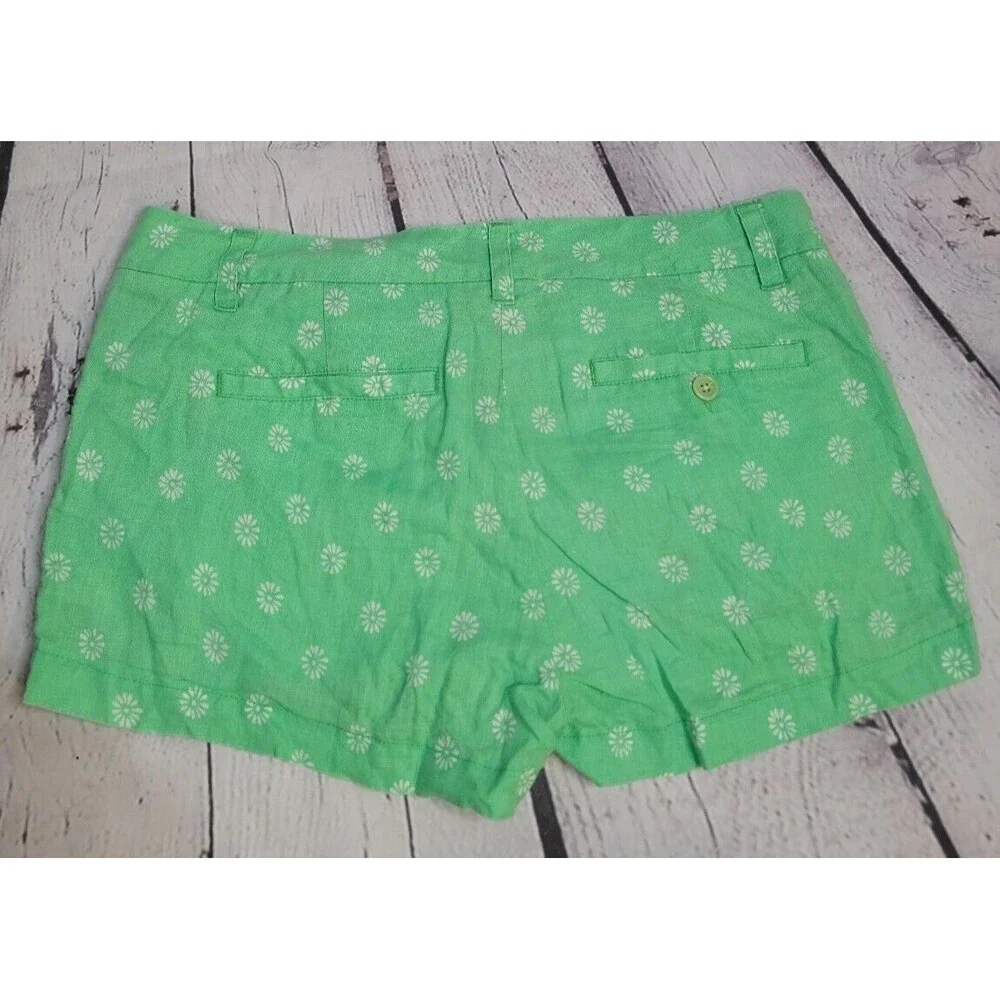 J. Crew Matchstick 100% Linen Green White Floral Shorts sz 6 Casual Lightweight
